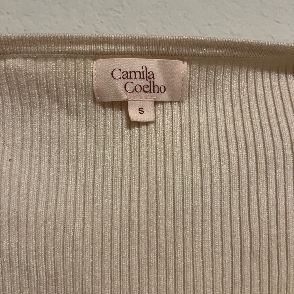 Cream Long Sleeve Ribbed Top - Picture 2 of 3